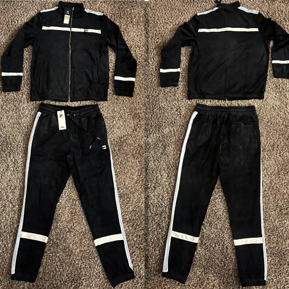 Fila Men's Velour Sweatsuit Tracksuit Black Velvet Set Size 2XL NWT - Picture 2 of 13